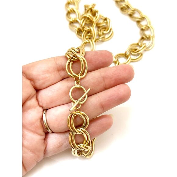 Vintage Gold Double Link Chain Necklace 90s Style Necklace - Picture 3 of 6